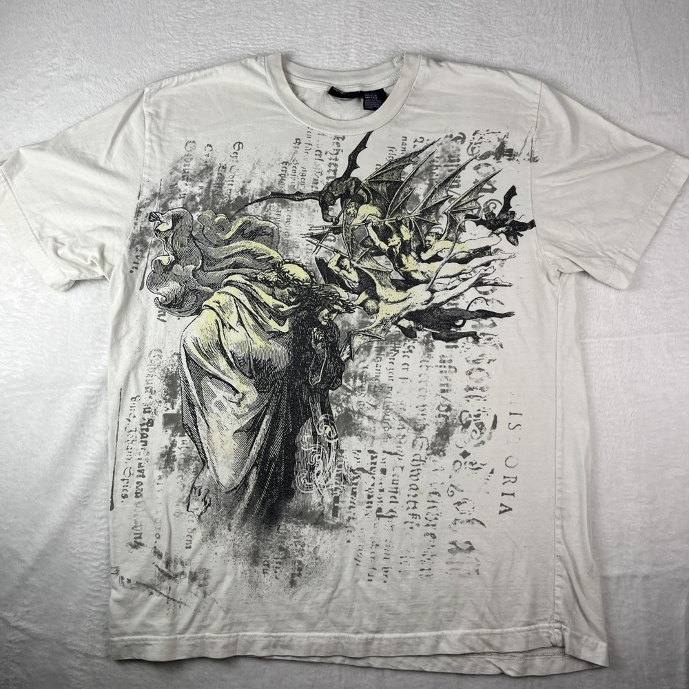 Y2K Angel Bugle Boy T Shirt Mens XL White Graphic Cotton Short Sleeve Crew